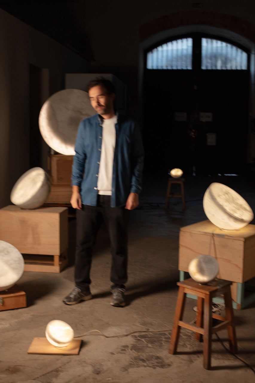 Vadim Fortunato among MOON pieces in the Lisbon atelier