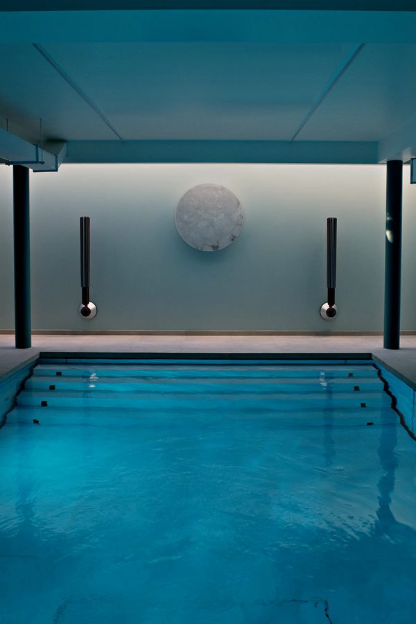 MOON Ninety over an indoor pool, through one month of phases: from new moon to full and back
